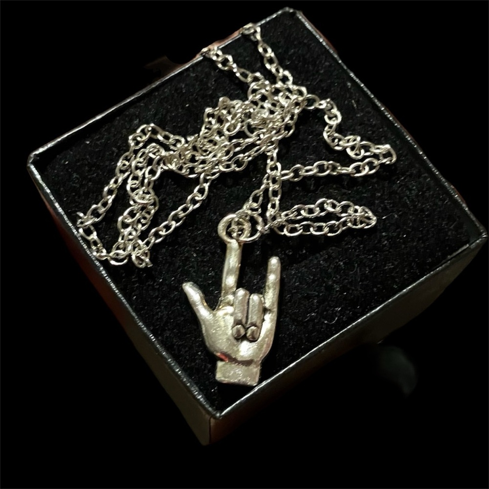 Antique Silvery I Love You Hand Sign Charm Necklace